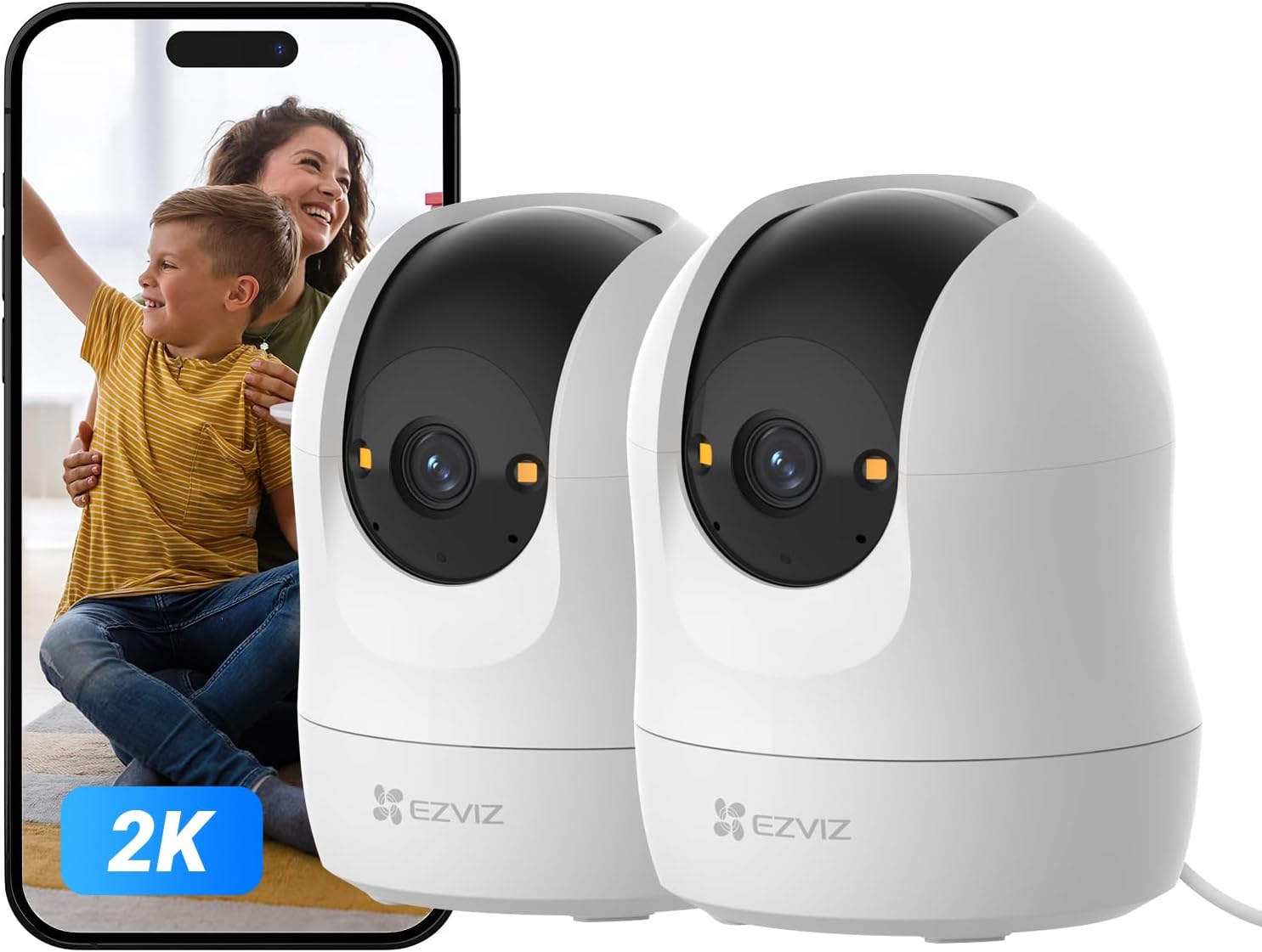 EZVIZ C6N G1 2K — Pack 2 Caméras Intérieures 360° WiFi avec Suivi Automatique
