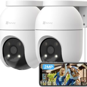 EZVIZ C8c 2PK — Lot de 2 caméras IP extérieures 360° PTZ, détection humaine IA, vision nocturne