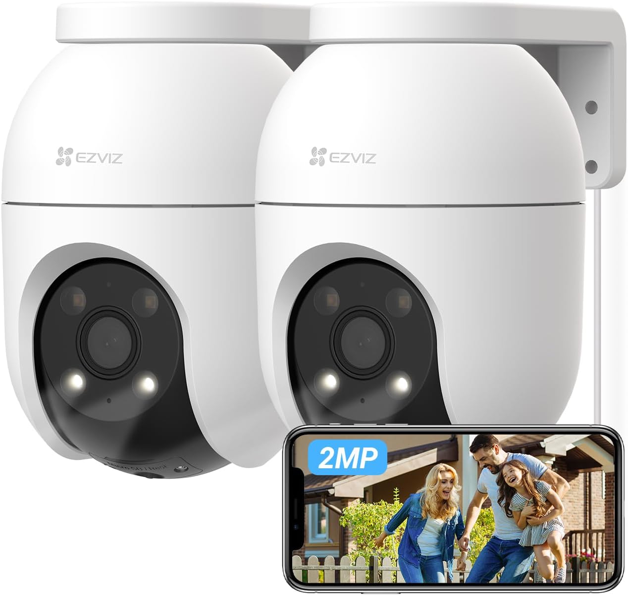 EZVIZ C8c 2PK — Lot de 2 caméras IP extérieures 360° PTZ, détection humaine IA, vision nocturne