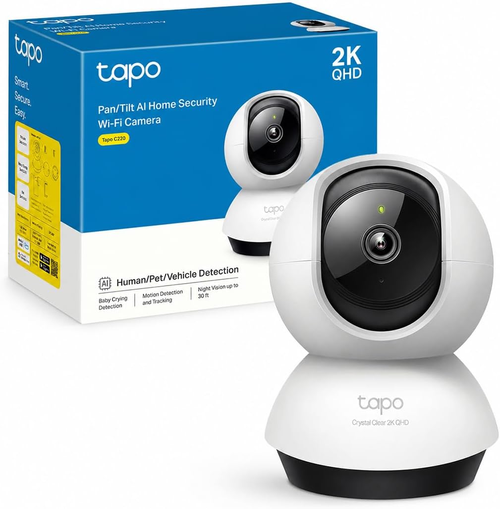 TP-Link Tapo C220 — Caméra IP intérieure 2K 4MP, 360°, vision nocturne renforcée
