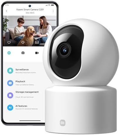 Xiaomi C201 — Caméra IP intérieure 360° HD 1080p, obturateur physique, audio bidirectionnel, Wi-Fi 6, sans abonnement